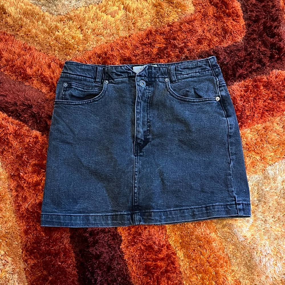 We the Free People Heathered Black Notch Front Denim mini skirt size 30 size 10